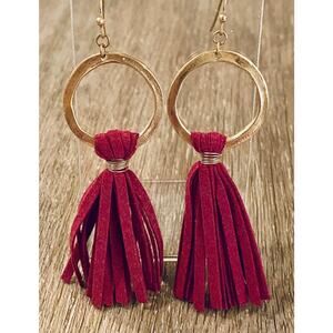 Raspberry Leather Tassel Earrings